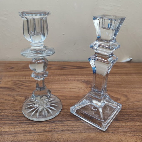 Set of 2 Bohemian vintage crystal candlesticks like new with small ashtray