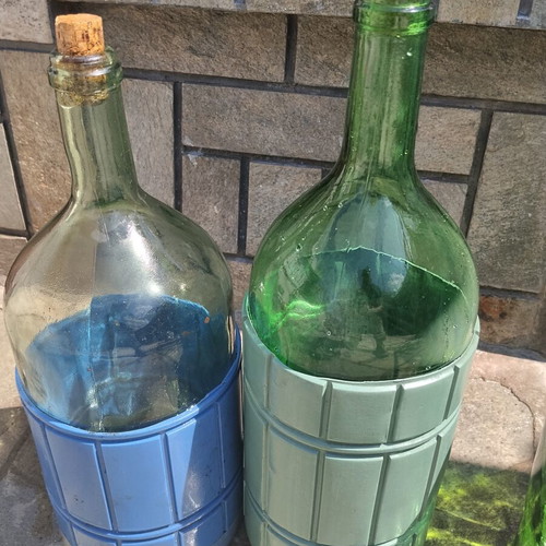 Vintage glass demijohns and storage jar set used, 4 pieces