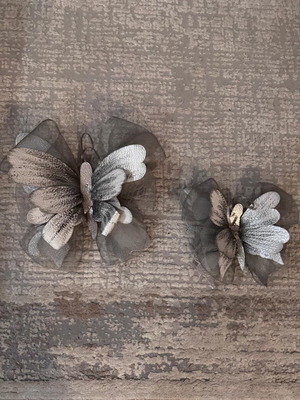 Handmade decorative wall butterflies used, set of 2 silver