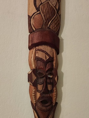Vintage Wooden Tiki Mask handmade, ethnic boho decor 36x7 cm