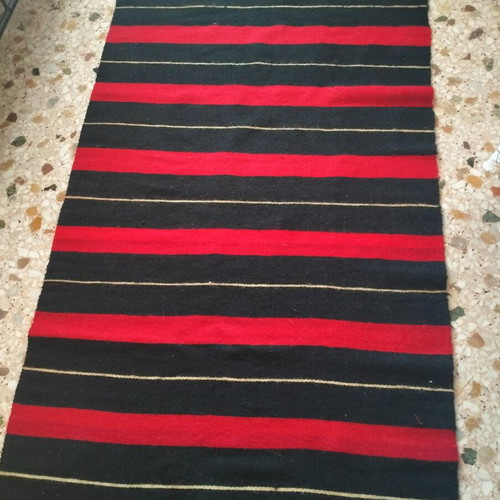 Woven wool runner new with red, black and beige stripes