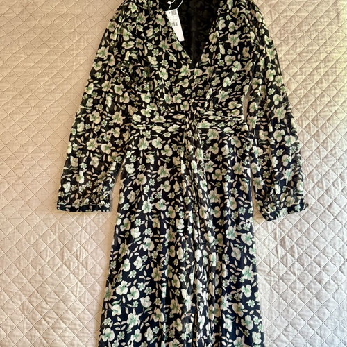 Mango XS long dress with sheer sleeves new, black and green