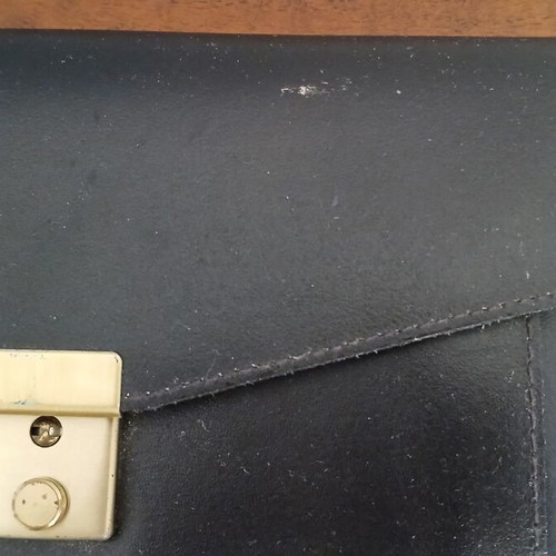 Men's leather wristlet bag used, black, 4 compartments, 13x20.5 cm