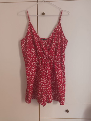 Floral red and white romper