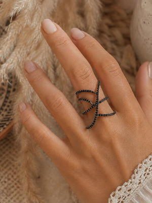 Handmade rose gold plated silver ring with black zirconia, size 57