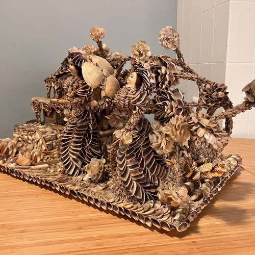 Shell art sculpture, vintage decorative piece