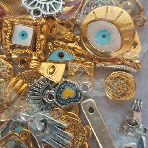 Metal eye charms, 90g, mostly gold color, some 24k gold plated and silver plated