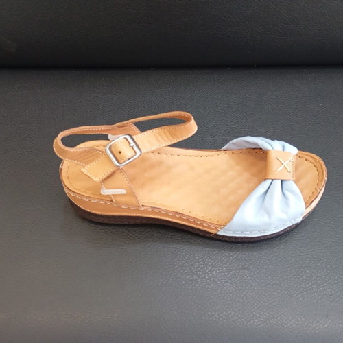 Leather platform sandals new, soft sole, blue and brown