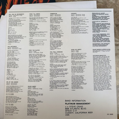 Slayer Show No Mercy original 1983 LP with Kerry King autograph