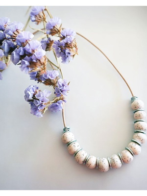 Handmade necklace with polymer beads and leather cord, new