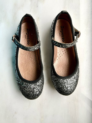 Repetto Paris Girls μαύρες ασημί γκλίτερ Mary Jane μπαλαρίνες μεταχειρισμένες, EUR29