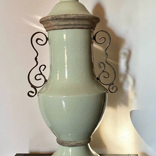 Ceramic decorative vase like new with iron handles