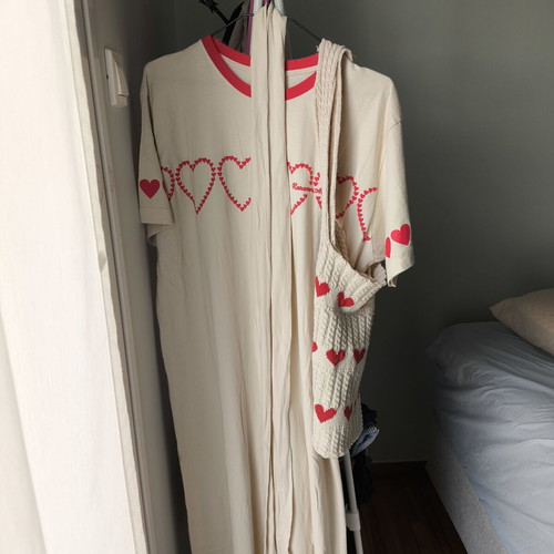 Karavan dress with belt and heart-patterned bag like new