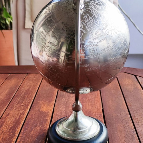 Decorative metal globe with wooden base like new