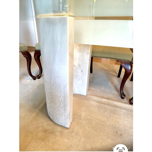Monumental marble dining table for 10 people with special glass