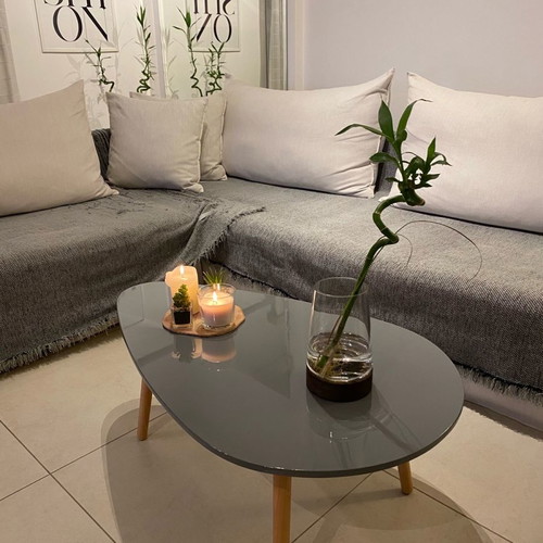 Coffee table new gray with glossy lacquer surface and solid legs