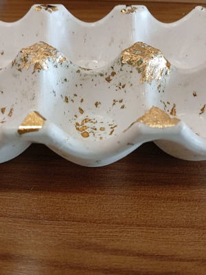 Handmade porcelain egg holder with gold leaf decoration, new