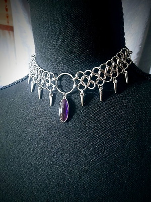 Chainmail choker purple crystal ανοξείδωτο ατσάλι καινούργιο χειροποίητο