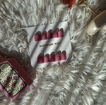 Pink press-on nails with rhinestones, handmade reusable set of 10