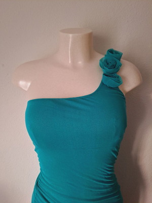 Spring dress turquoise like new, size S-M, asymmetric neckline