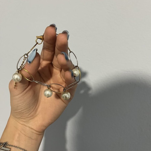 Chain bracelet with pearls, two-tone silver and gold