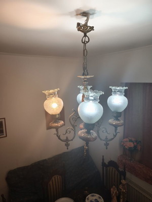 Brass chandelier used with gift wall lamp set