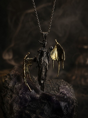 Gothic Men's Angel Wings Necklace Dark Fantasy Stainless Steel