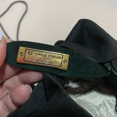Charles Jourdan vintage pouch like new, green and black suede