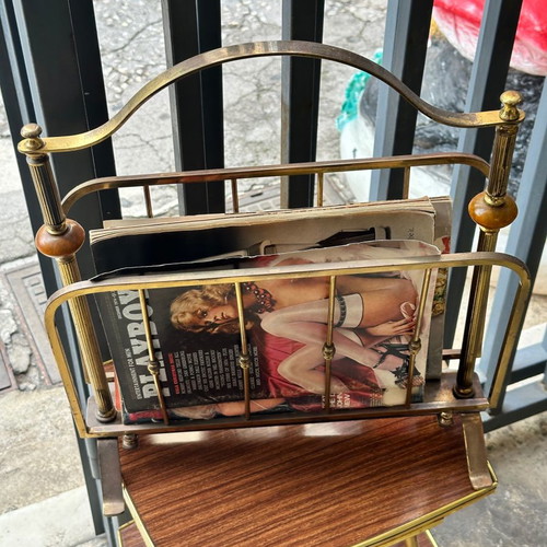 Mid-Century brass magazine holder used with mastic details