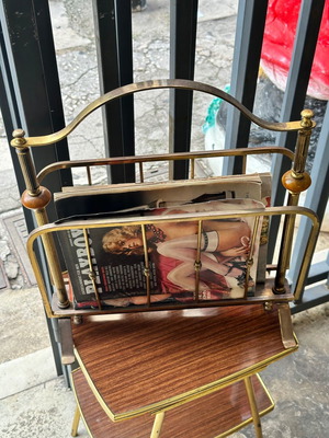 Mid-Century brass magazine holder used with mastic details