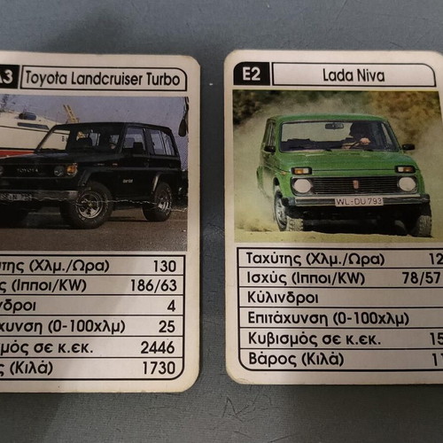 Mika Yperatou collectible cards Toyota Landcruiser Turbo and Lada Niva like new