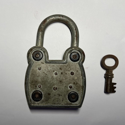 Antique French 4 Gorges Padlock used, functional with key