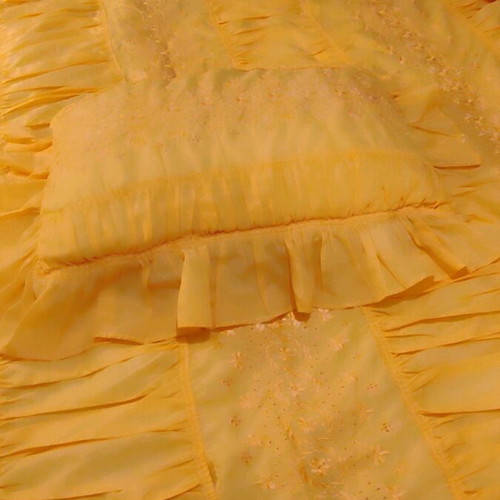 Retro silk quilt with ruffles and matching pillow, salmon color