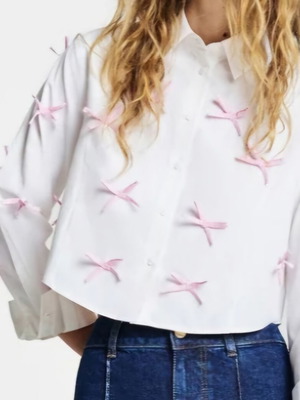 Crop shirt new, white and pink with bows