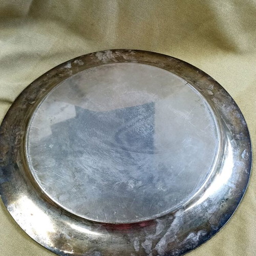 Bronze coffee set used, 5 cups with 5 saucers, silver-plated tray