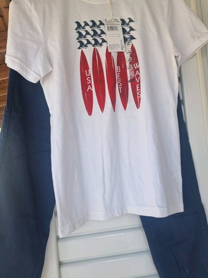 Set of pants and shirt new, white and blue