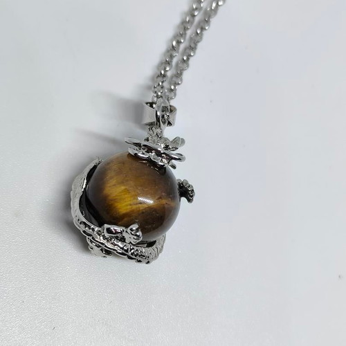 Tiger's Eye Pendant with Silver Dragon like new
