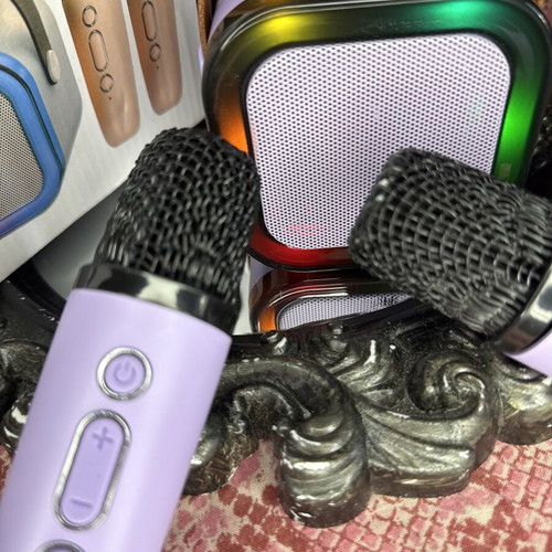 Σετ Karaoke K12 με 2 μικρόφωνα λιλά και ηχείο
