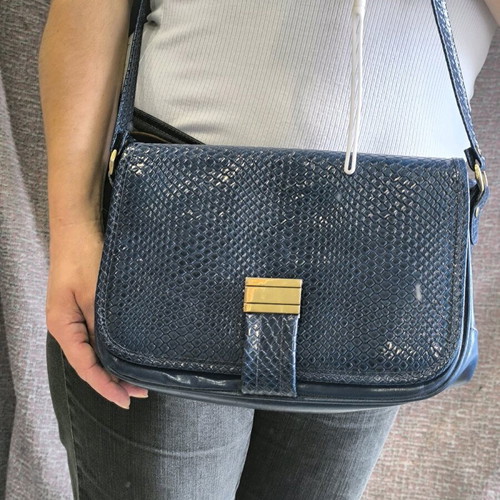 Vintage leather bag Greek made blue