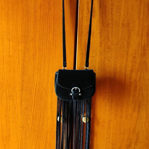 Black velvet crossbody bag with fringes like new