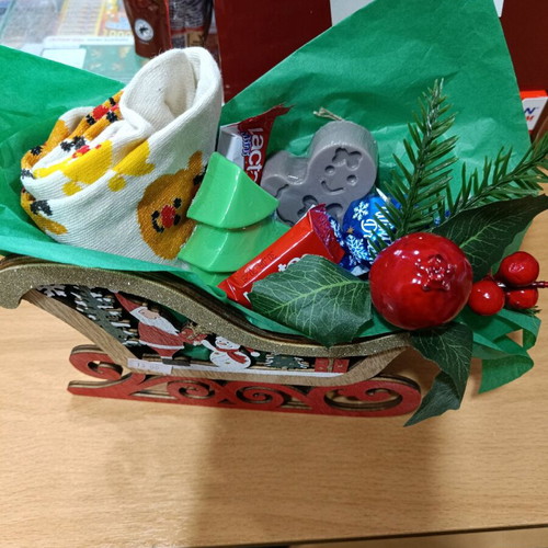Christmas gift set new with socks, scented soaps and chocolates