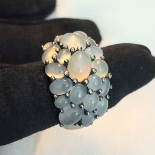 Balmain 925 Silver Ring used with Black Plating and Semi-Precious Stones No. 54
