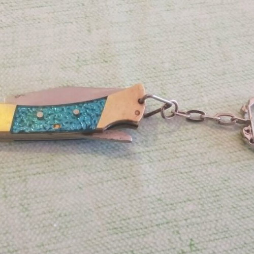 Vintage Mini Lockback Pocket Knife Keychain like new with Iridescent Handle