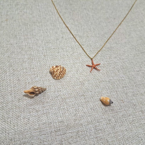 925 Silver Gold-Plated Necklace with Coral Starfish, Solar Tide Collection