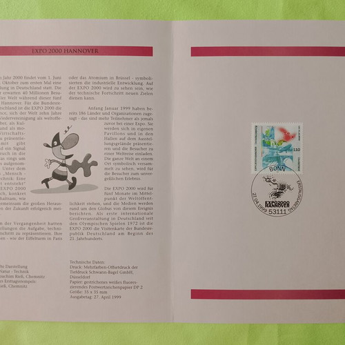 1999 German stamp with Bonn first day cover, mint