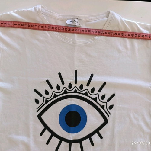 White T-shirt with Eye Like New, 100% Cotton, Loose Fit