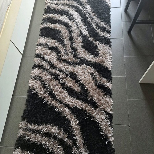 Runner rug used black gray 2.02x0.76 m