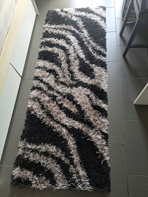 Runner rug used black gray 2.02x0.76 m