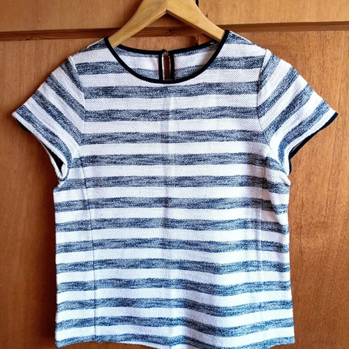 Striped blouse with shimmer, size S, white and navy