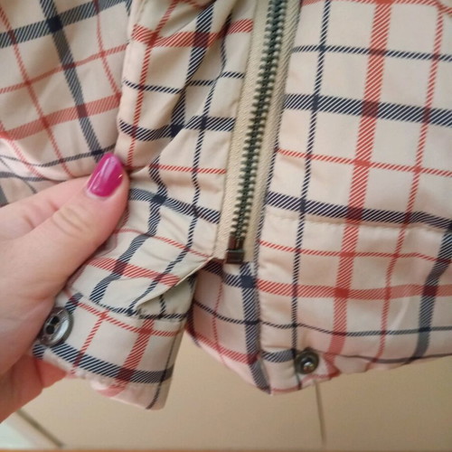 VRS Woman coat XL like new, beige with red and blue lines
